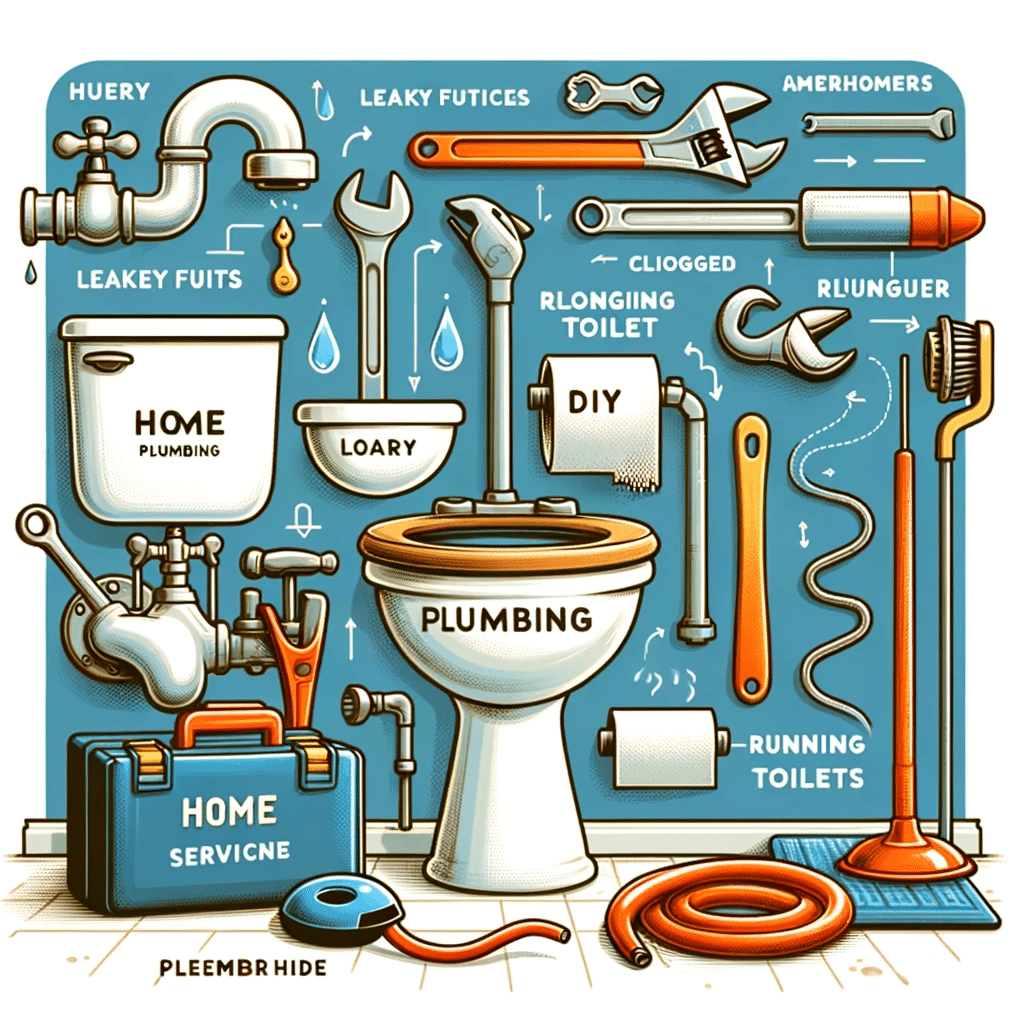 Illustration of common home plumbing issues with DIY tools and Quality Plumbing & Rooter tips.